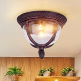 Vintage Copper Outdoor Flush Lighting With Seeded Glass And 2 Bulbs For Balcony