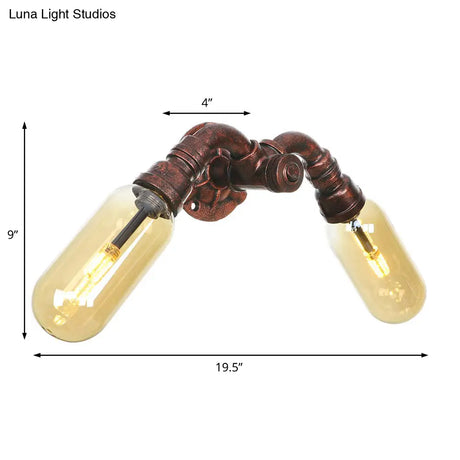 Vintage Copper Pipe Wall Sconce With 2 Led Lights For Living Room
