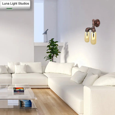 Vintage Copper Pipe Wall Sconce With 2 Led Lights For Living Room