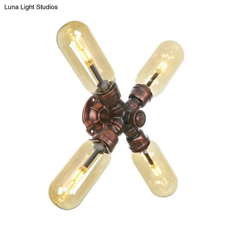 Vintage Copper Water Pipe Sconce Lamp - 2/4 Lights For Living Room Led Wall Mount Lighting