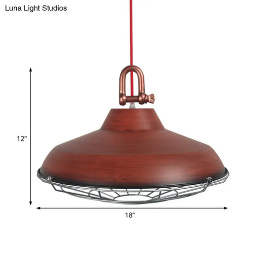 Vintage Covered Cage Hanging Ceiling Light - Metal Pendant In White/Copper/Red Brown