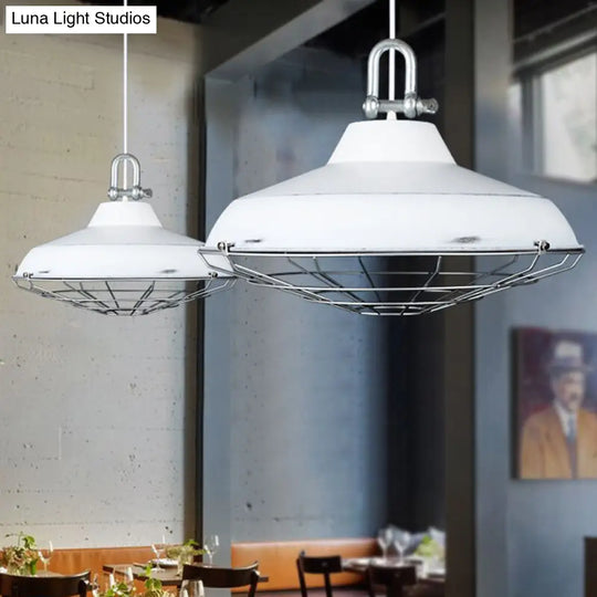 Vintage Covered Cage Hanging Ceiling Light - Metal Pendant Lighting In White/Copper/Red Brown White
