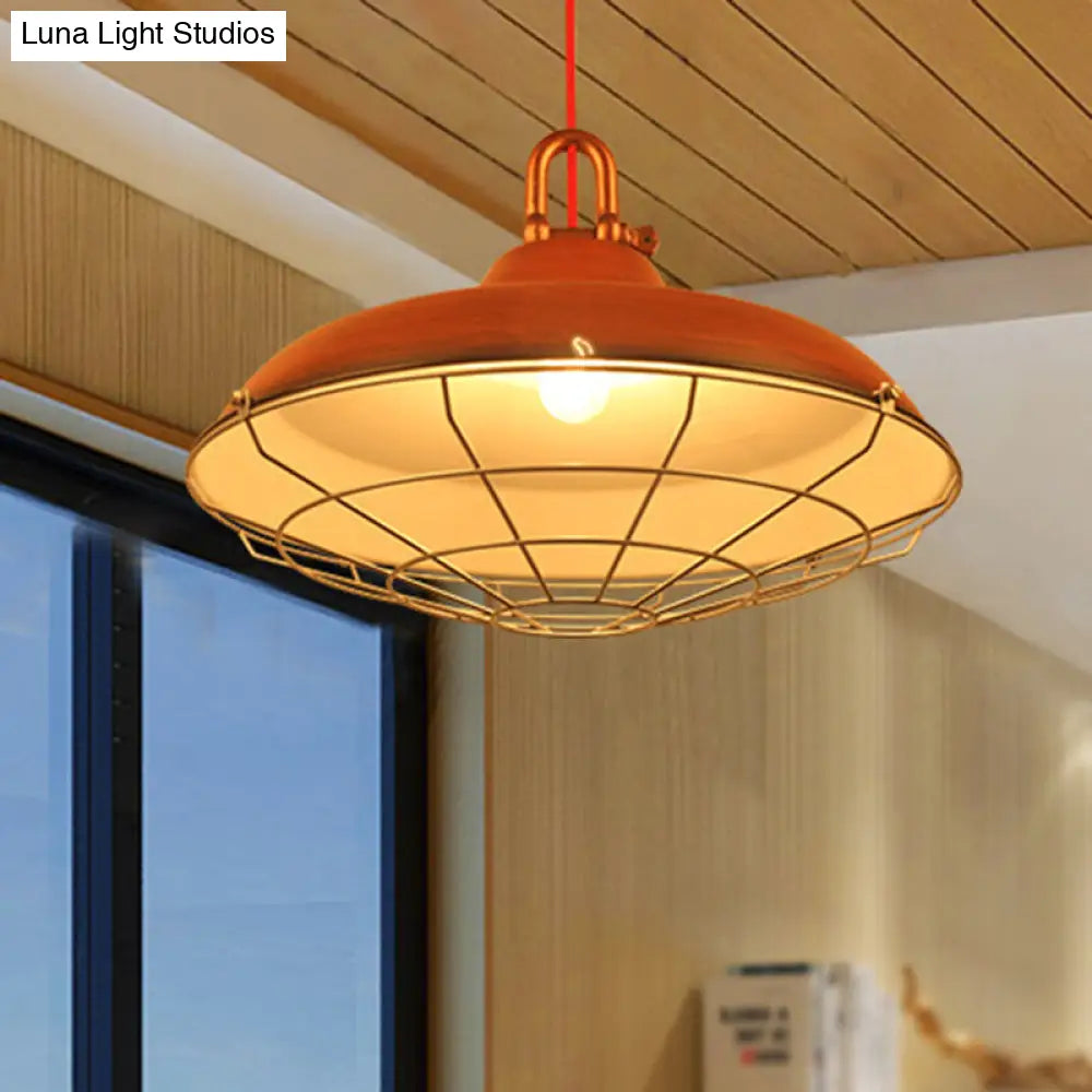 Vintage Covered Cage Hanging Ceiling Light - Metal Pendant Lighting In White/Copper/Red Brown Red