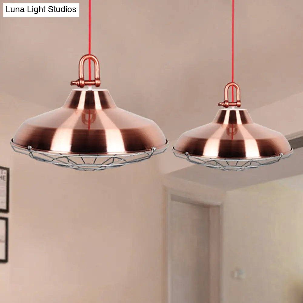 Vintage Covered Cage Hanging Ceiling Light - Metal Pendant Lighting In White/Copper/Red Brown Copper