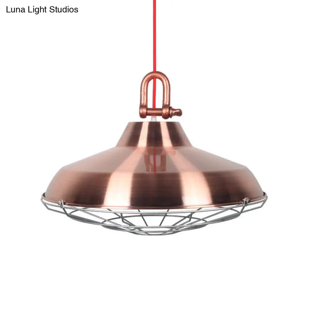 Vintage Covered Cage Hanging Ceiling Light - Metal Pendant Lighting In White/Copper/Red Brown