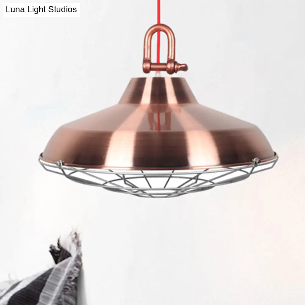 Vintage Covered Cage Hanging Ceiling Light - Metal Pendant In White/Copper/Red Brown
