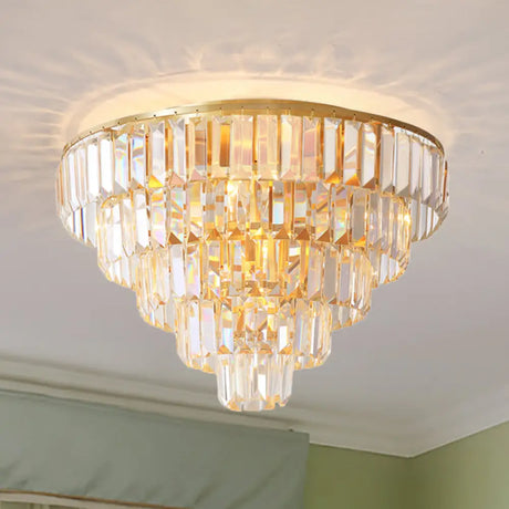 Vintage Crystal Block Flush Mount Lamp - 16’/19.5’ Dia 5/6 Heads Gold Finish / 19.5’