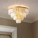 Vintage Crystal Block Flush Mount Lamp - 16’/19.5’ Dia 5/6 Heads Gold Finish / 16’