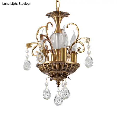Vintage Crystal Chandelier Light Fixture With Swirl Arm - Brass 4 Heads For Corridors