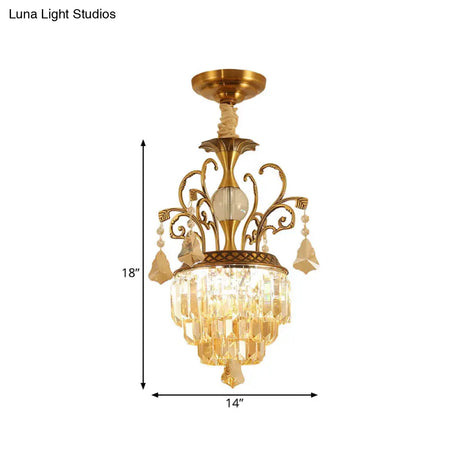 Vintage Crystal Chandelier Light Fixture With Swirl Arm - Brass 4 Heads For Corridors