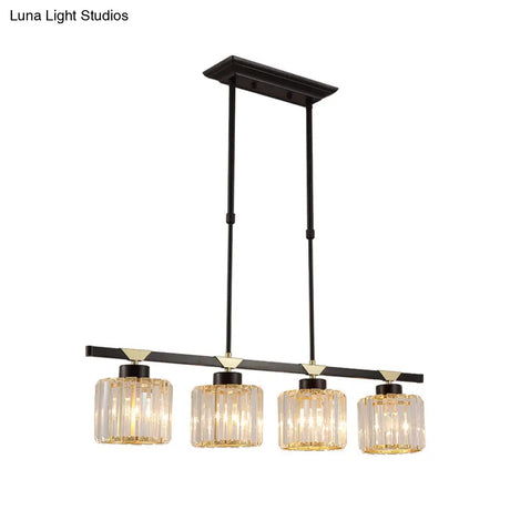 Vintage Crystal Pendant Light With 3/4 Heads For Dining Room - Black