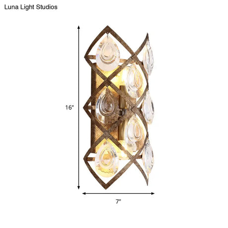 Vintage Crystal Wall Sconce - 2-Light Rustic Indoor Mount