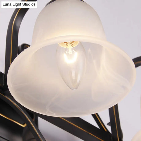 Vintage Curvy Arm Black Sconce Light Fixture For Bathroom Vanity - 2/3 Lights Milky Glass