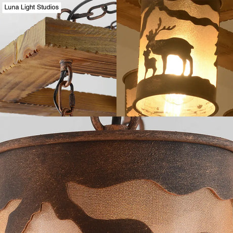 Vintage Cylinder Island Chandelier With Metal And Fabric Shade - 3/5/6 Lights Rustic Hanging Lamp