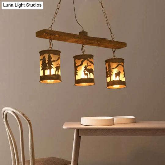 Vintage Cylinder Island Chandelier With Metal And Fabric Shade - 3/5/6 Lights Rustic Hanging Lamp