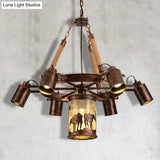 Vintage Cylinder Metal Chandelier - 4/7 Light Pendant In Weathered Copper For Dining Room Lighting