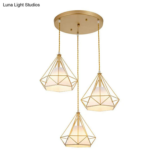 Vintage Diamond Cage Iron Pendant Light With Inner Cone Shade And 3 Bulbs Ideal For Restaurants