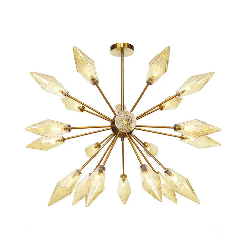 Vintage Diamond Hanging Fixture Chandelier - Amber/Clear Glass 9/12/15 Heads Adjustable Rod For