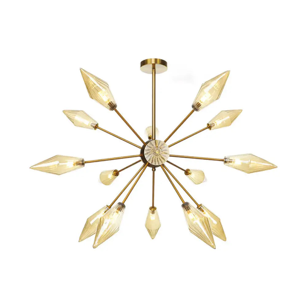 Vintage Diamond Hanging Fixture Chandelier - Amber/Clear Glass 9/12/15 Heads Adjustable Rod For
