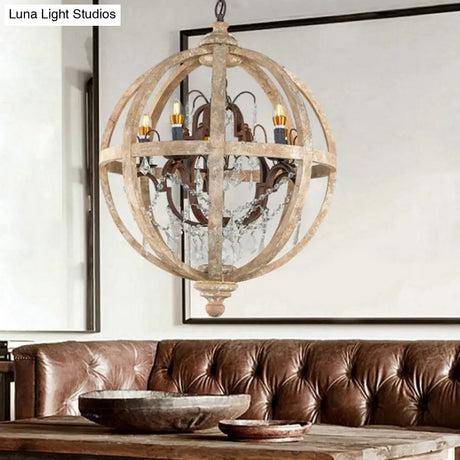Vintage Distressed Wood 4-Bulb Chandelier Pendant Light For Dining Room