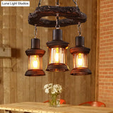 Vintage Distressed Wood Lantern Pendant Light With Clear Glass For Restaurants