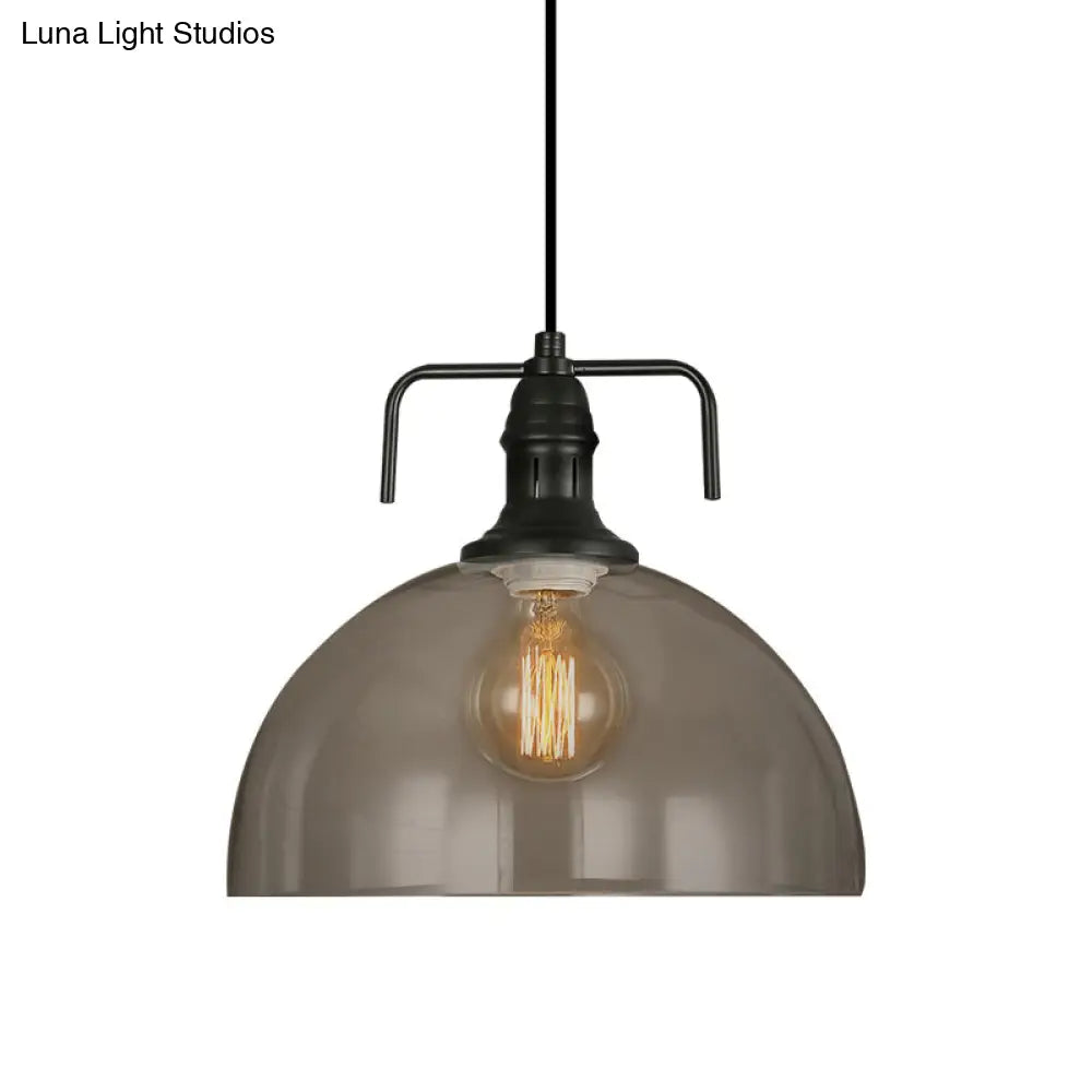 Vintage Black Dome Pendant Light With Clear Glass Shade