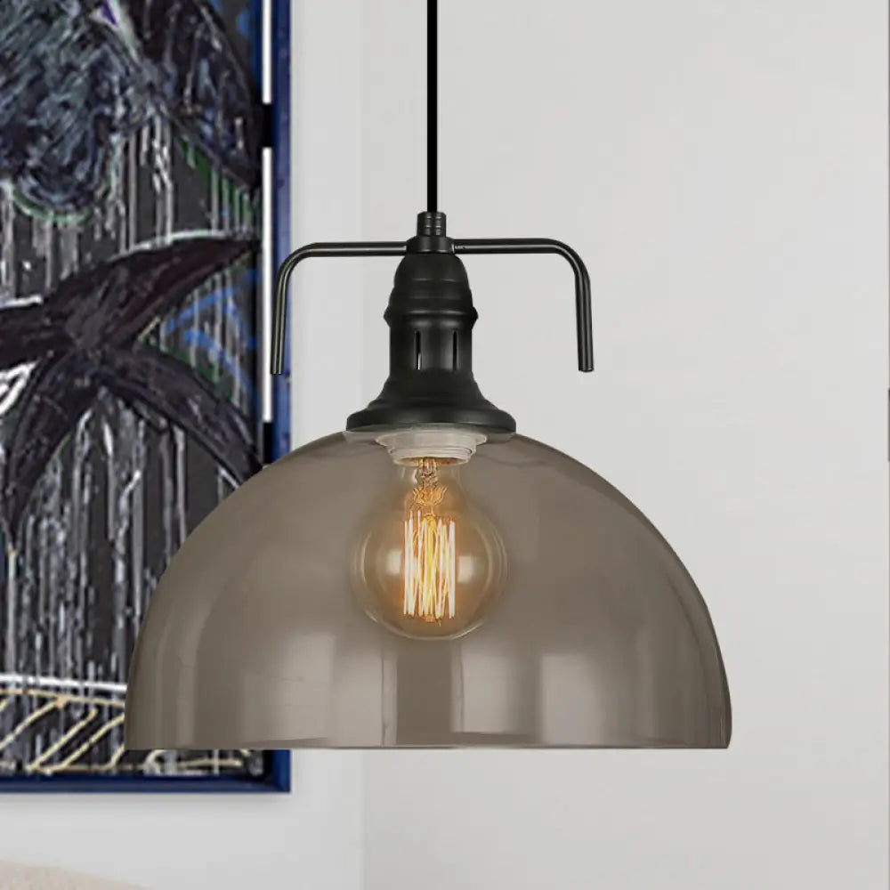 Vintage Dome Hanging Pendant Light With Clear Glass - Black Finish