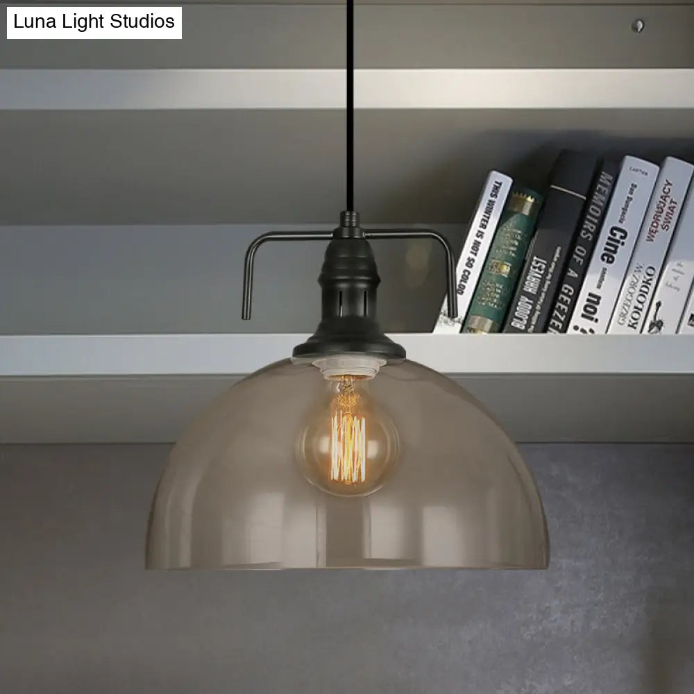 Vintage Dome Hanging Pendant Light With Clear Glass - Black Finish