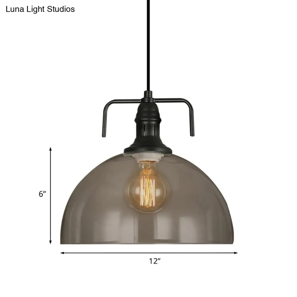Vintage Dome Hanging Pendant Light With Clear Glass - Black Finish