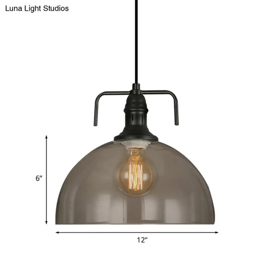 Vintage Dome Hanging Pendant Light With Clear Glass - Black Finish