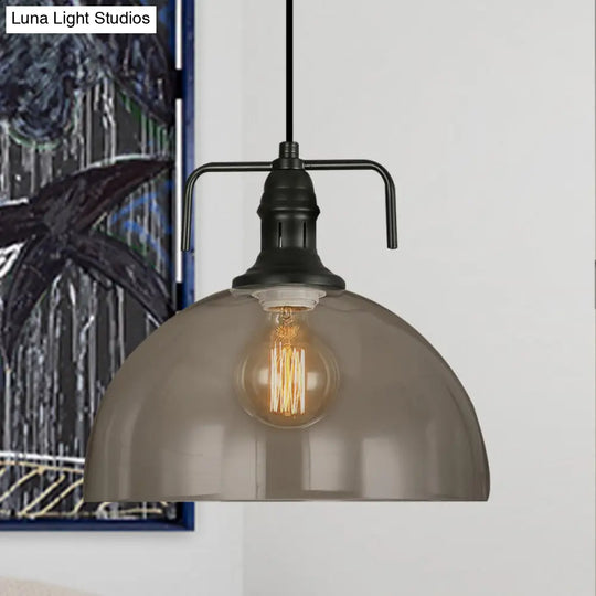 Vintage Black Dome Pendant Light With Clear Glass Shade