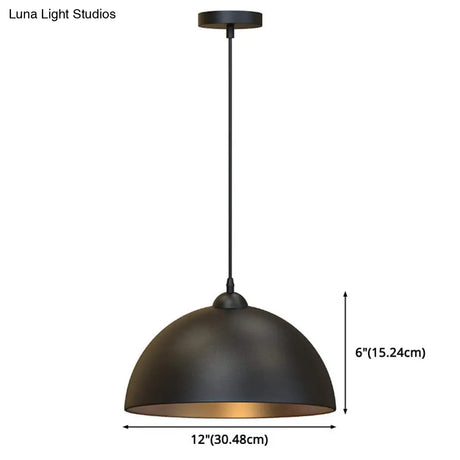 Vintage Dome Pendant Light Fixture For Dining Room In Black Metal