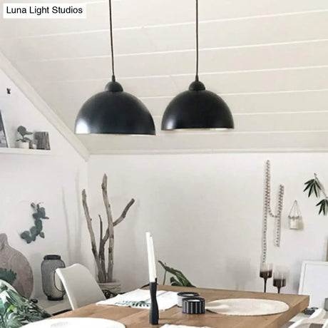 Vintage Dome Pendant Light Fixture For Dining Room In Black Metal