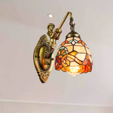 Vintage Dome Sconce Light 5.5 Width Stained Glass Fixture With Mermaid Design - 1 Orange