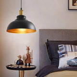 Vintage Domed Pendant Light - Metal Hanging In Black For Dining Room