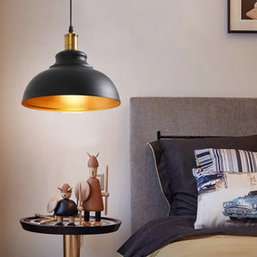 Vintage Domed Pendant Light - Metal Hanging In Black For Dining Room