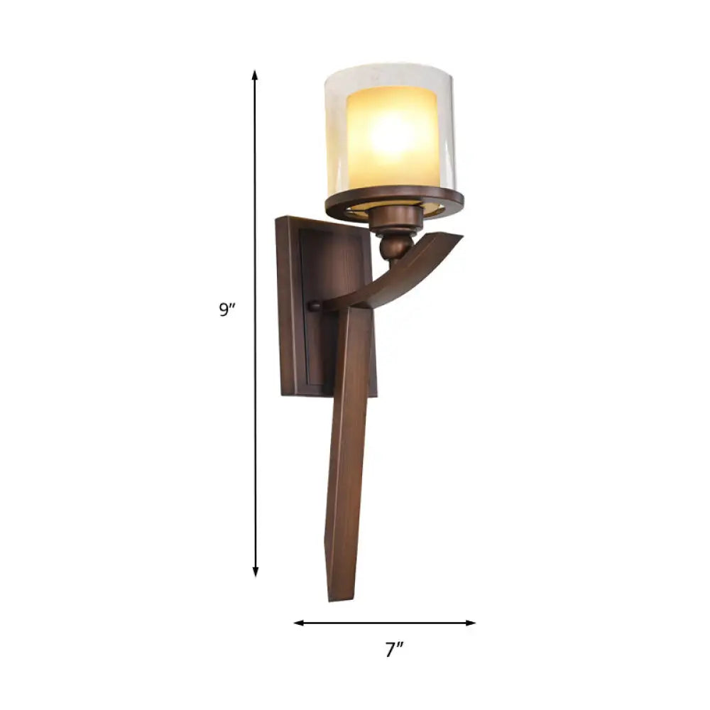 Vintage Double-Layer Glass Wall Cylinder 1-Bulb Light Fixture For Bedroom - Brown