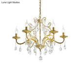 Vintage Exposed Chandelier Pendant Light With Crystal Deco - Gold Finish 3/6/8 Bulbs