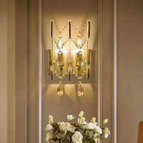 Vintage Exposed Sconce With Metallic Chrome Finish Clear Crystal Beads And 2 Bulbs For Living Room