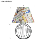 Vintage Fabric Black Nightstand Light With Orb Cage Base - Elegant Desk Lighting For Living Room And