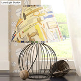 Vintage Fabric Black Nightstand Light With Orb Cage Base - Elegant Desk Lighting For Living Room And