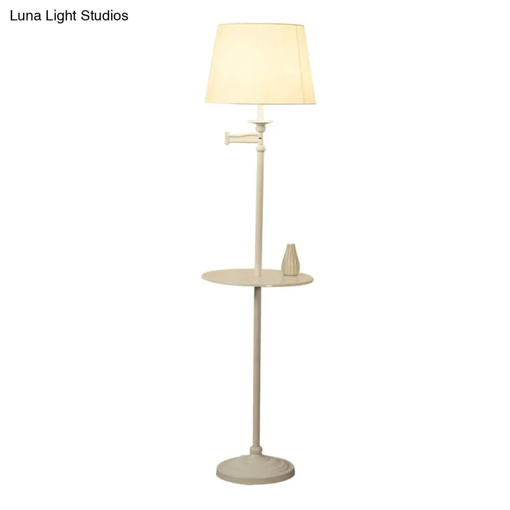Vintage Fabric Cone Floor Lamp With Tray - Elegant Standing Light For Living Room