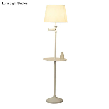 Vintage Fabric Cone Floor Lamp With Tray - Elegant Standing Light For Living Room