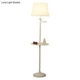 Vintage Fabric Cone Floor Lamp With Tray - Elegant Standing Light For Living Room