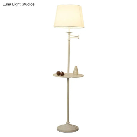 Vintage Fabric Cone Floor Lamp With Tray - Elegant Standing Light For Living Room