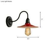 Vintage Flared Gooseneck Wall Light In Red For Dining Room