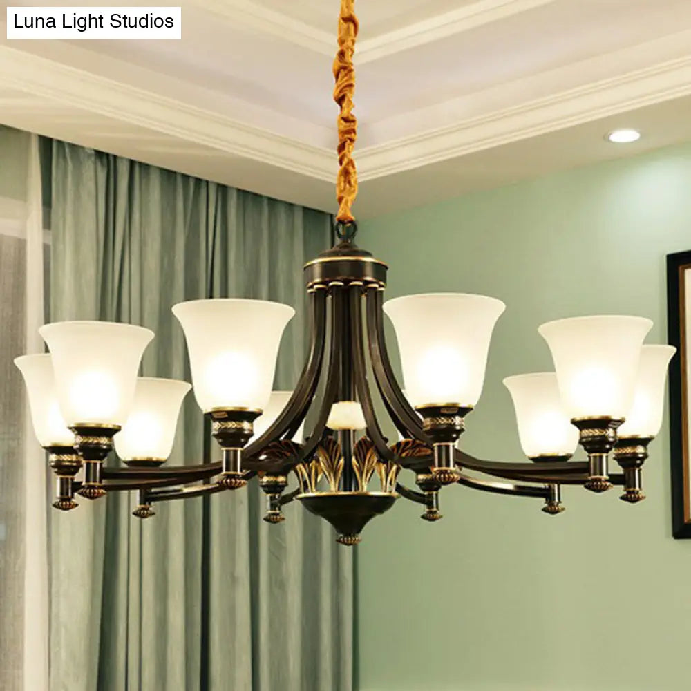 Vintage Flared Shade Chandelier Pendant Light With Cream Glass Ideal For Living Room And Hanging In