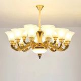 Vintage Flared Suspension Chandelier For Living Room - Cream Frosted Glass Light 18 /