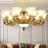 Vintage Flared Suspension Chandelier For Living Room - Cream Frosted Glass Light