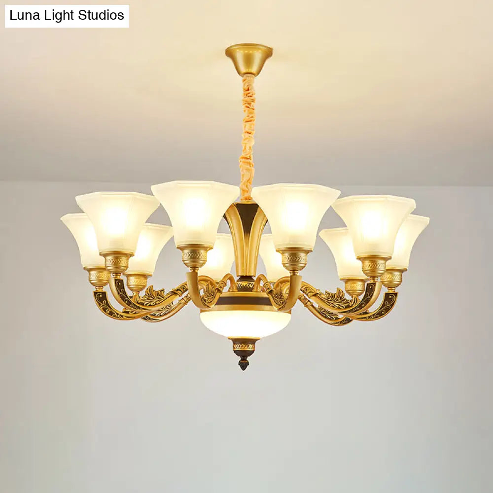 Vintage Flared Suspension Chandelier For Living Room - Cream Frosted Glass Light